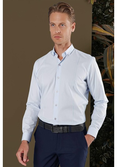 Gk 691 Slim Fit Mavi Klasik Gömlek Mavi