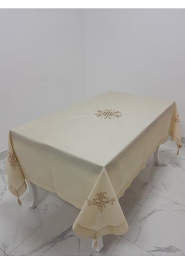 Finezza Karmen Nakışlı Keten Kumaş Bej Masa Örtüsü 160x220 Cm - 9