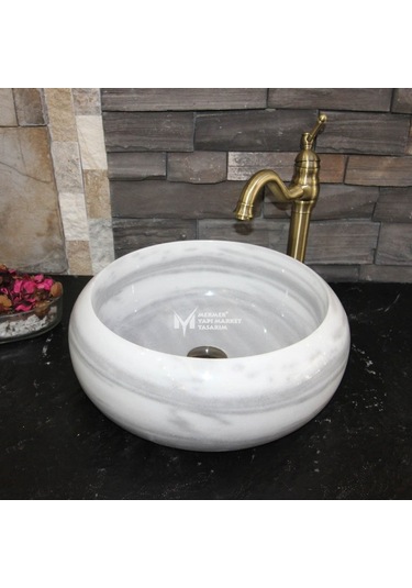 Marmara Yatay Pijamalı Mermer Bombeli Lavabo