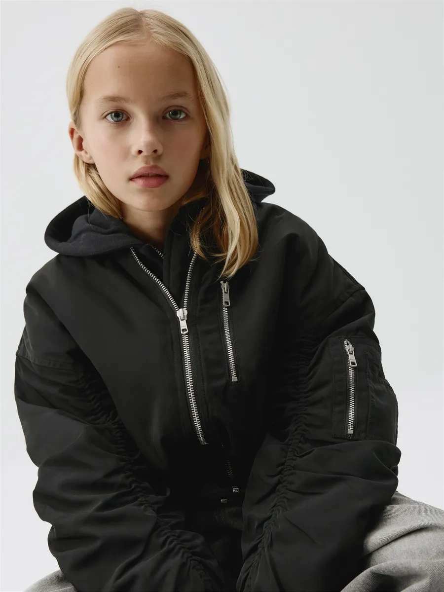 Sela Oversize Demi-sezon Overlapped Bomber Ceket 307403630 Siyah