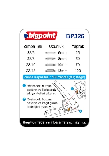 Bigpoint Zımba Makinesi Arşiv Tipi 100 Yaprak (%70 Güç Tasarruflu
