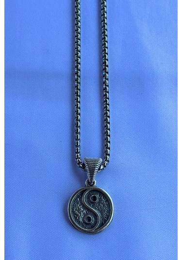 Yin Yang El İşçiliği Paslanmaz Çelik Zincir Erkek Kolye Gümüş