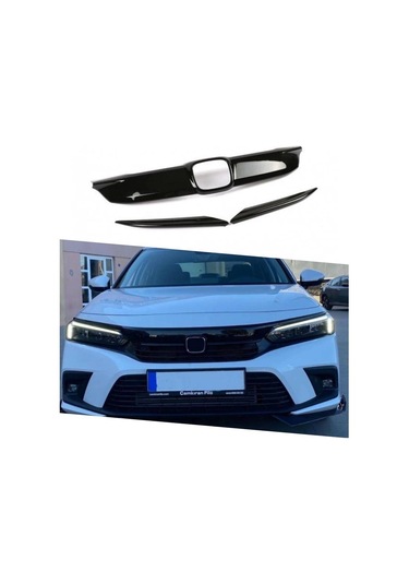 Honda Civic Fe1 Ön Panjur Kaplama Piano Black 3 Parça 2022-