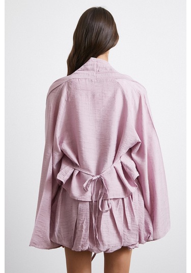 Geniş Kol Önden Bağlamalı Bluz Lila LILA