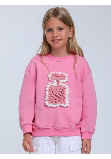 Kız Bebek Parfüm Şişesi Örgü Detaylı Sweatshirt-14298 Pembe