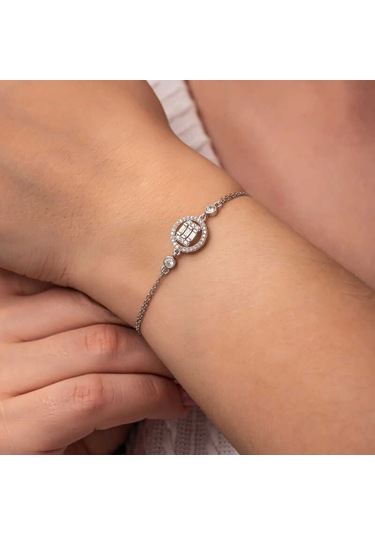 Gümüş Yuvarlak Baget Taşlı Kadın Bileklik Gümüş