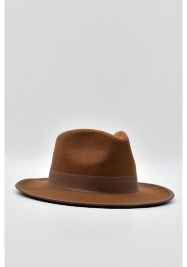 Vintage Erkek Fedora Fötr Şapka Panama İngiliz Trilby Kasket Taba - Taba