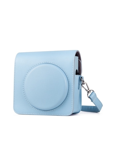 Sones Fujıfılm İnstax Square Sq1 Uyumlu Askılı Tam Vücut Pu Deri Kılıf Kamera Çantası Mavi