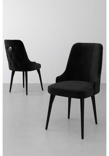 Esa 4 Adet Babyface Kumaş, Siyah Metal Ayaklı, Mutfak Ve Yemek Odası Sandalyesi Siyah