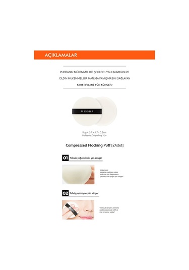 Missha Compressed Flocking Puff Pudra Uygulaması İçin Makyaj Süngeri Daire Yuvarlak