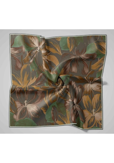 Silk Home Twill İpek Eşarp 11480-61 Petrol Yeşili, Krem, Yeşil, Koyu Vizon