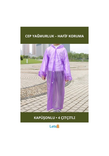 Kapüşonlu Naylon Cep Yağmurluk Su Geçirmez, Dayanıklı, Unisex Çok Renkli