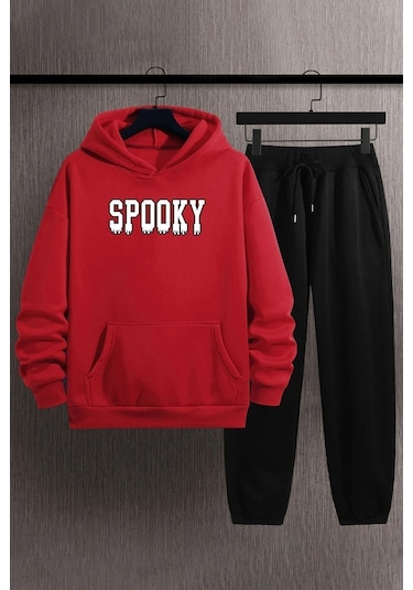 Spooky Baskılı Eşofman Takımı Kırmızı