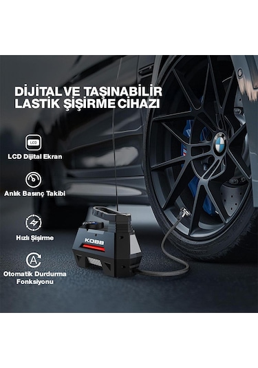Kobb Kb180 12volt 150 Psı Ayarlanabilir Dijital Basınç Göstergeli Lastik Şişirme Pompası