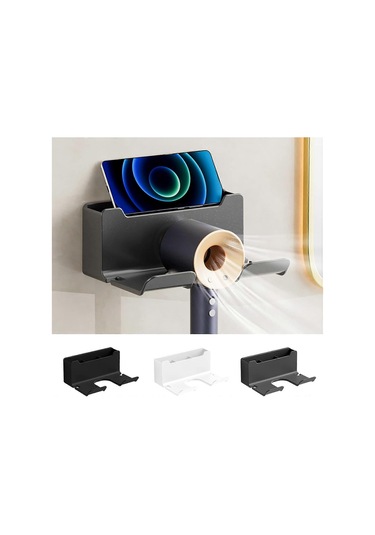 Ganzhoushop Saç Kurutma Makinesi Rafı, Duvara Monte Banyo Saç Kurutma Makinesi Rafı Düzenleyici Matkapsız Kurutma Makinesi Askısı Banyo Dekorusiyah Çok Renkli