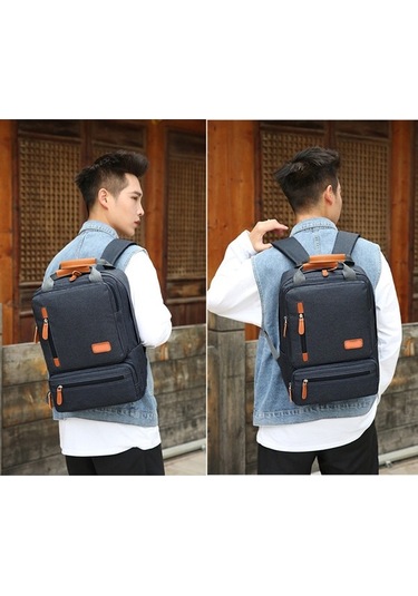 Fastbuy Dış Mekan Seyahati İçin 3'lü Set: Dikişli Laptop Sırt Çantası, Orta Çanta, Küçük Cep - Mavi Mavi MAVİ