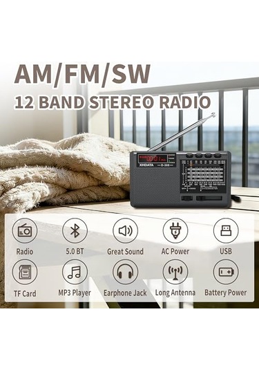 Xhdata D368 Taşınabilir Transistör Radyo Küçük Fm/ammw/sw Mini Radyo Bluetooth Usb Tf Pil Radyolu, Schwarz