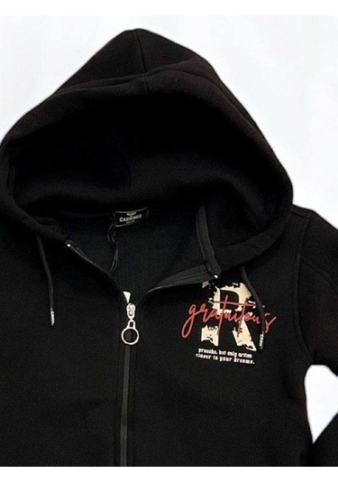 Erkek Çocuk 3 İplik Şardonlu Kapüşonlu Hırka-14842 Siyah