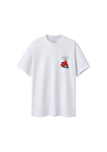 Velvoria Unisex Oversize Beautıful Ride Baskılı Beyaz Renk T-shirt