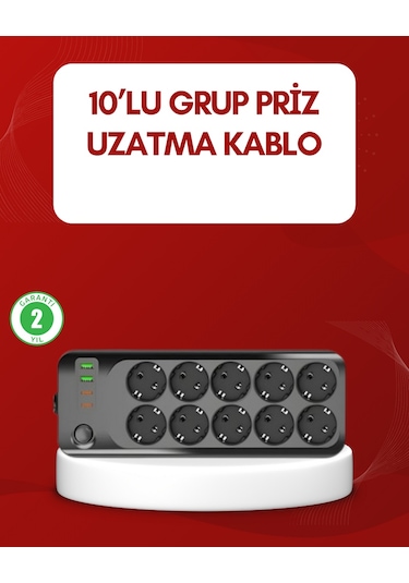 Gld-spt- Usb Type-c Destekli 10 Lu Grup Priz Termal Korumalı 2m Kablo 2500w