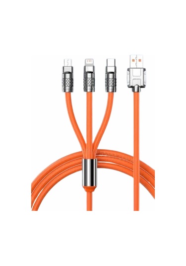 120w Silikon Metal Uçlu Led Işıklı 3 In1 Şarj Kablosu 1.2m