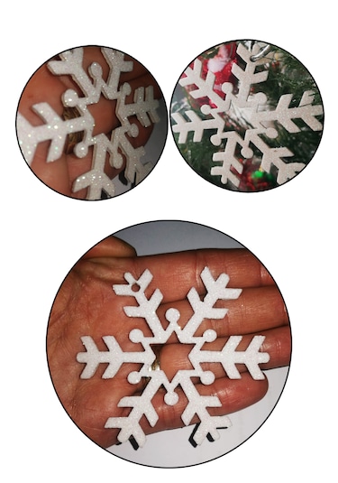 6'lı Gümüş Kar Tanesi Simli Eva Yılbaşı Çam Ağacı Dekorasyon Süs