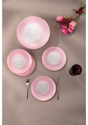 Emsan Pastel 7 Parça Cam Pasta / Tatlı Seti Pembe Pembe