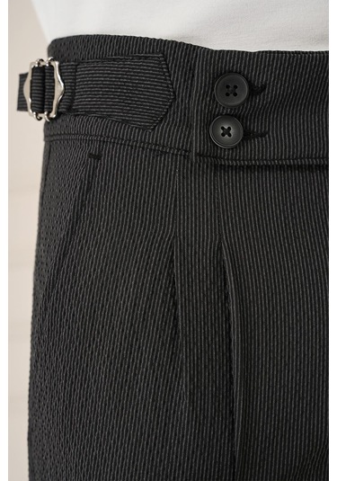 Yandan Tokalı Çift Pileli Esnek Pamuk Siyah Pantolon P 1160 Siyah