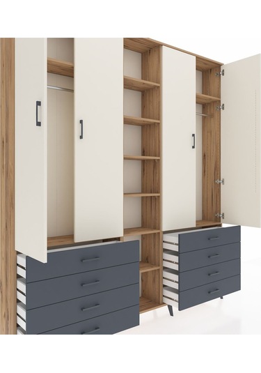 Arges Dolap 10 Raflı 8 Çekmeceli 2 Askılı 220x30x243 Çam-aytaşı/antrasit Aytası/antrasıt