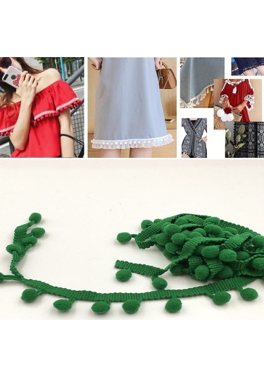 20 Yards Ponpon Dantel Kurdele Kürk Topu Trim Craft Dıy Perde Ev Dekoratif Giysi Dikiş Aksesuarları Yeşil