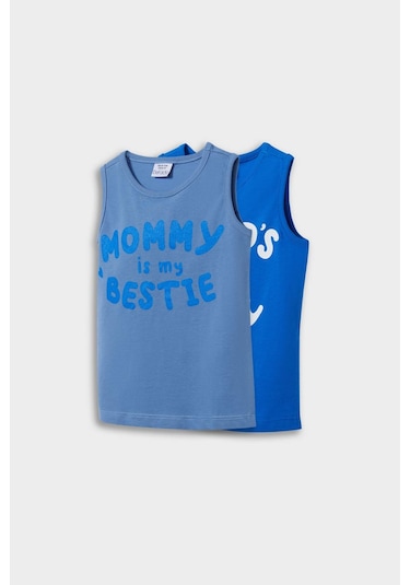 Defacto Erkek Bebek Bisiklet Yaka Baskılı 2li Atlet E1267a525hsbe103 Mavi