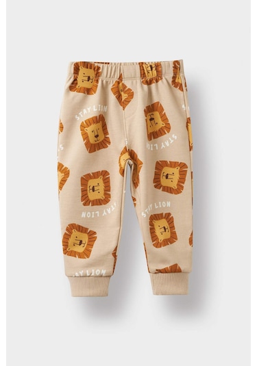 Defacto Erkek Bebek 2li Takım Desenli Sweatshirt Eşofman Altı F0214a525wnbg775 Bej