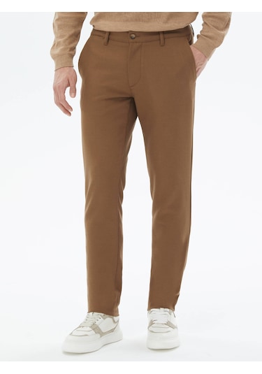Kip Kahverengi Dokuma Slim Fit Casual Pantolon Kahverengi