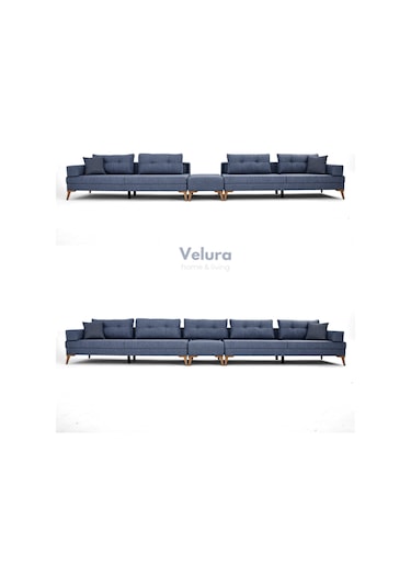 Zeri 3+3+3 Yataklı Puzzle Modüler U Köşe Koltuk Takımı & Puflu Köşe Takımı - Mavi 119 Mavi