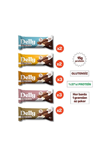 Delly Çikolata Kaplı Yüksek Proteinli Karışık Bar 12 x 40 G