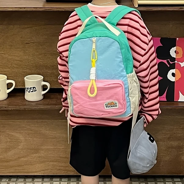 Elmpaly Kayısı Mor Renk Blok Hafif Nylon Sırt Çantası 3-14 Yaş Ayarlanabilir Askı Morlu Kayısı