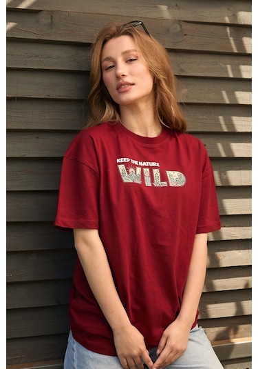 Velvoria Unisex Oversize Bordo Wild T-shirt