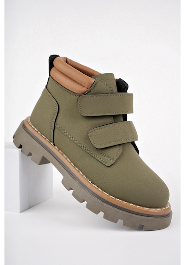 Muggo Gadget Garantili Çocuk Unisex Rahat Kalıp Soğuğa Dayanıklı Cırtlı Bot 001 Haki