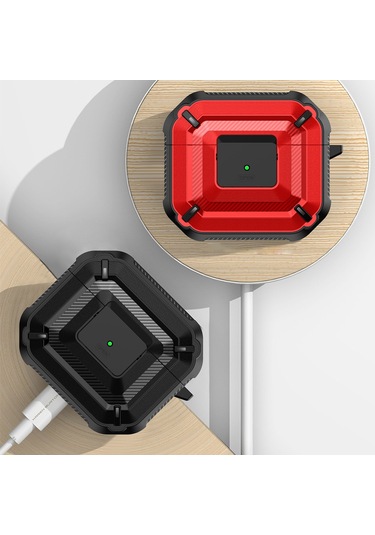 Airpods Uyumlu 3 İçin Anahtar Ve Kanca İle Elmas Doku Kulaklık Koruyucu Kılıf Kırmızı