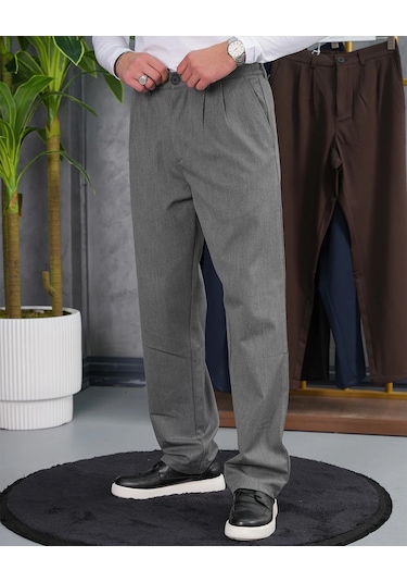 Modefendi Baggy Kesim Pile Detaylı Kumaş Pantolon Gri