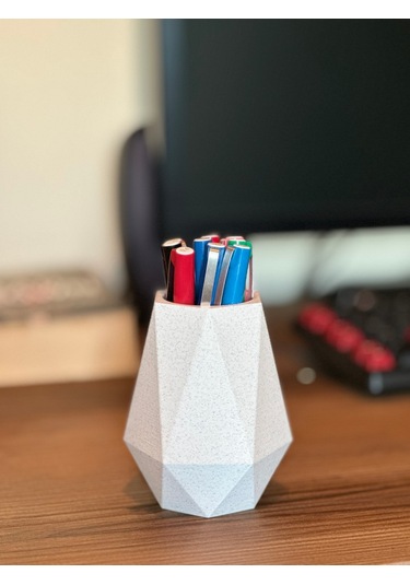 Şık Ve Modern Kalemlik 11cm - Mermer Beyaz Mermer Beyazı