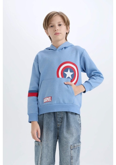 Defacto Erkek Çocuk Marvel Avengers Regular Fit Kapüşonlu Kalın Sweatshirt Kumaşı Sweatshirt D4717a8nsbe756 Mavi