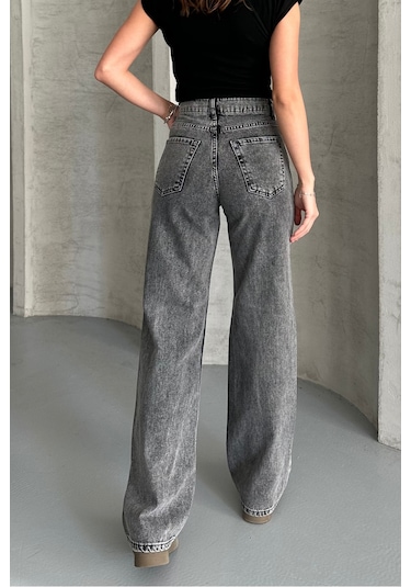 Palazzo Füme Yüksek Bel Jeans Füme