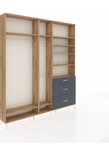 Arges Dolap 9 Raflı 3 Çekmeceli 3 Askılı 220x30x243 Çam-çam/antrasit Atlas Çam/antrasıt