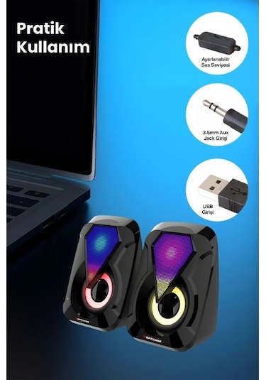 Sprange Sr-pn785 2.0 Rgb Işıklı Multimedia 5v 3w 2 Gaming Oyuncu Speaker -siyah