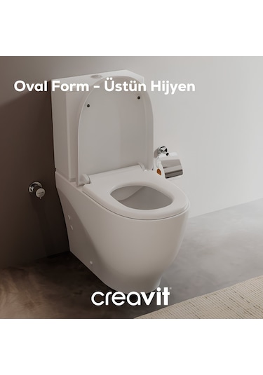 Creavit Mare Beyaz Kanalsız Duvara Sıfır Klozet Takımı Ma361, Creavit Mare Duroplast Yavaş Kapak Beyaz