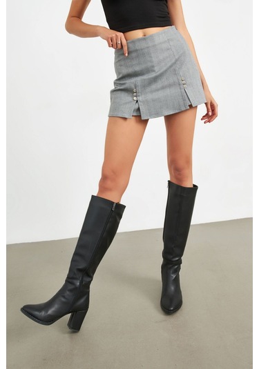 Stella Pulvis Gri Düğme Detaylı Mini Şort Etek Gri