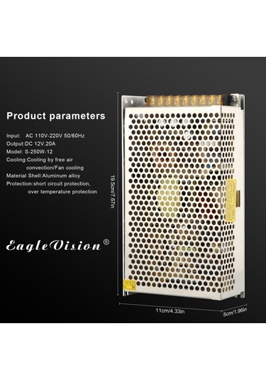 Ac 110 / 220v Dc 12v 20a 240w Güç Adaptörü Ac-dc Dönüştürücü Gerilim Trafosu Anahtarı Güç