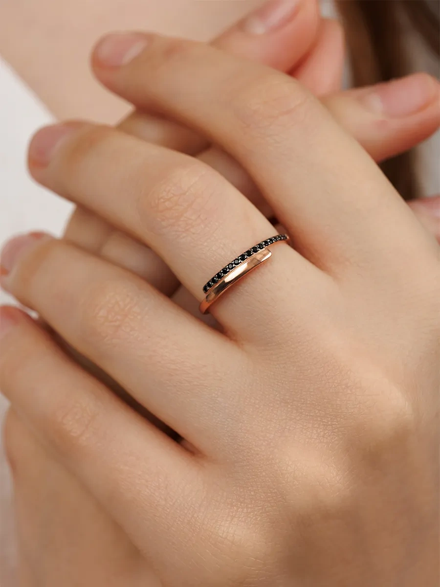 Veronika Jewelry Factory İnce Yüzük 925 Ayar Gümüş Siyah Fiyanitli Şerit 420749294 Siyah