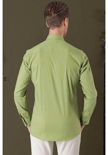 Gk 709 Slim Fit Açık Yeşil Klasik Gömlek Yeşil
